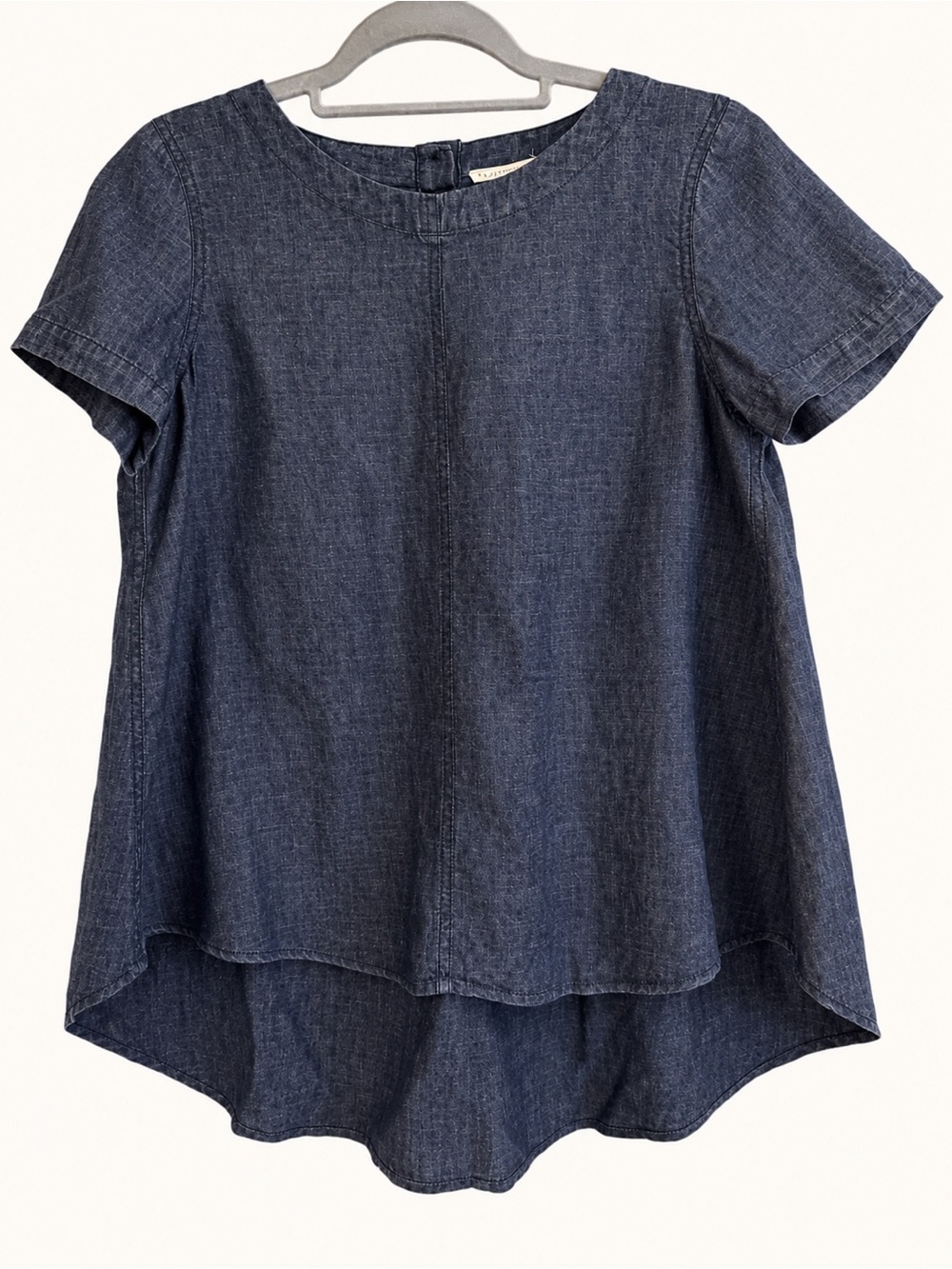 Eileen Fisher Navy Blue Linen Blend High Low Tunic Top XS